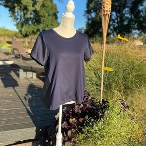 Jcrew Scoop neck Navy Blue T-shirt front with silk back and sleeves.  Size S